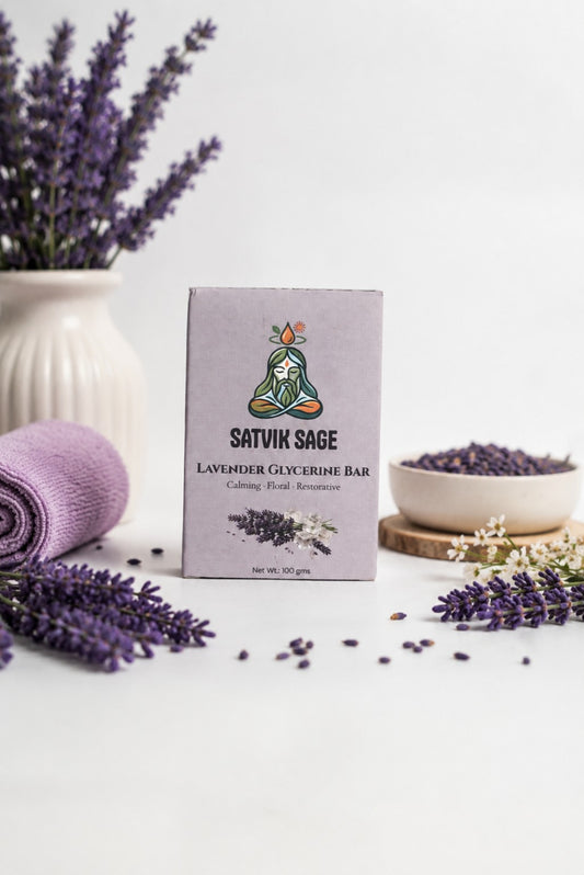 Satvik Sage Lavender Glycerine Bar 100g packaging